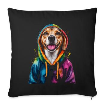 Beagle Hoodie Dog Colorful Funny Animal Design Print - Sofa pillowcase 17,3'' x 17,3'' (45 x 45 cm) - black - Front