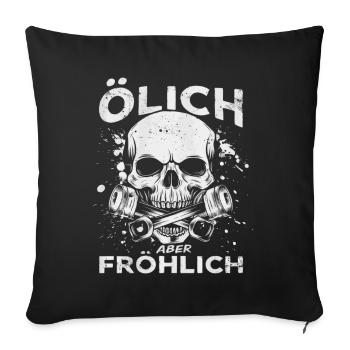 Huileux mais joyeux – Pour les vrais mécaniciens - Housse de coussin décorative 45 x 45 cm - noir - Devant