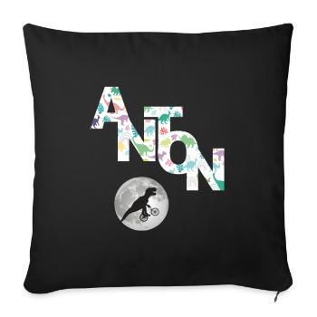 ANTON - Beau prénom de garçon avec dinosaure - Housse de coussin décorative 45 x 45 cm - noir - Devant
