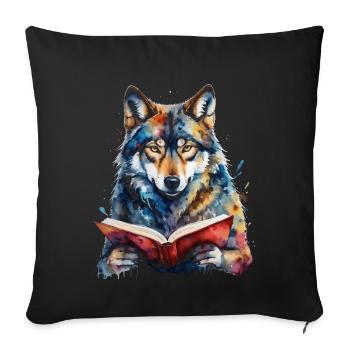 Wolf Lesen Buch Bunt Tier Design Print - Sofakissenbezug 45 x 45 cm - Schwarz - Vorne