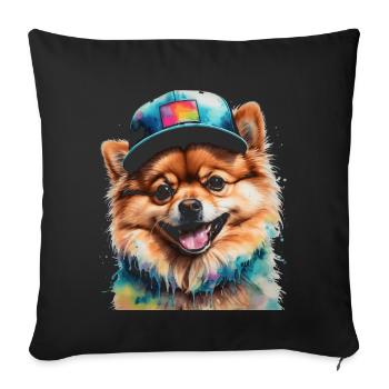 Casquette Snapback Poméranienne Poméranie Imprimé Chien - Housse de coussin décorative 45 x 45 cm - noir - Devant