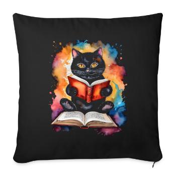 Livre de lecture de chat imprimé coloré drôle de conception animale - Housse de coussin décorative 45 x 45 cm - noir - Devant