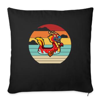 Rétro équipe pagayeur tambour amoureux bateau dragon - Housse de coussin décorative 45 x 45 cm - noir - Devant