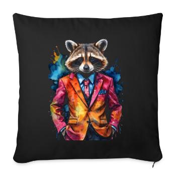 Costume de raton laveur Imprimé de design animal coloré - Housse de coussin décorative 45 x 45 cm - noir - Devant