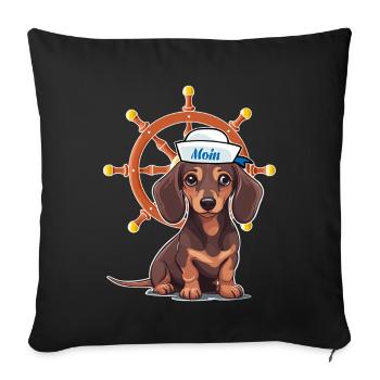 maritim Steuerrad Steuermann Dackel Matrose Kind - Sofakissenbezug 45 x 45 cm - Schwarz - Vorne