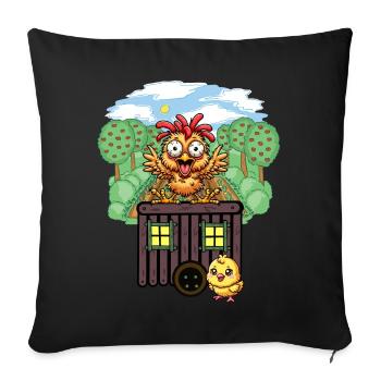 Poulets Poulet Construction Remorque Jardin Poulailler - Housse de coussin décorative 45 x 45 cm - noir - Devant