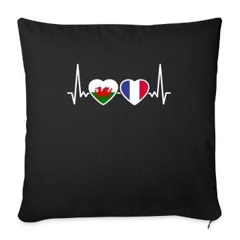 Wales Frankreich Herzschlag Flagge Waliser - Sofakissenbezug 45 x 45 cm - Schwarz - Vorne