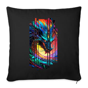 Bunter japanischer geometrischer Drache - Sofakissenbezug 45 x 45 cm - Schwarz - Vorne