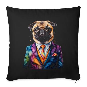 Carlin Costume Chien Coloré Drôle Animal Design Imprimer - Housse de coussin décorative 45 x 45 cm - noir - Devant