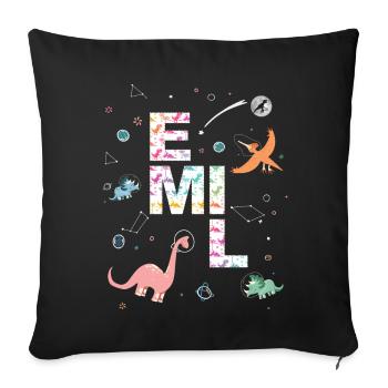 EMIL - Beautiful boy name with dinosaur - Sofa pillowcase 17,3'' x 17,3'' (45 x 45 cm) - black - Front