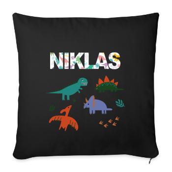 NIKLAS - Schöner Jungen Name mit Dinosaurier - Sofakissenbezug 45 x 45 cm - Schwarz - Vorne