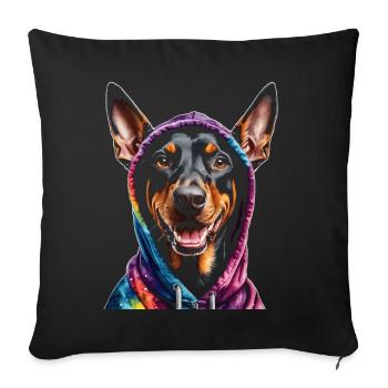 Dobermann Hoodie Hund Bunt Lustig Tier Print - Sofakissenbezug 45 x 45 cm - Schwarz - Vorne