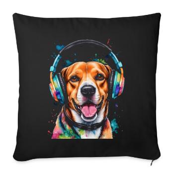Beagle Headphones Dog Funny Animal Design Print - Sofa pillowcase 17,3'' x 17,3'' (45 x 45 cm) - black - Front