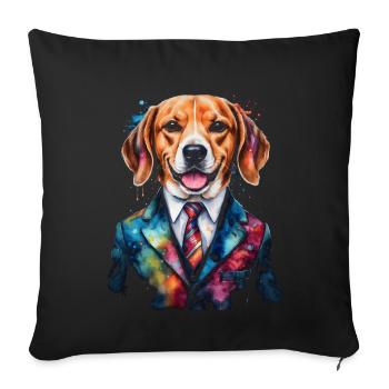 Beagle Suit Dog Colorful Funny Animal Design Print - Sofa pillowcase 17,3'' x 17,3'' (45 x 45 cm) - black - Front