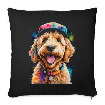 Goldendoodle Snapback Cap Hund Tier Design Print - Sofakissenbezug 45 x 45 cm - Schwarz - Vorne