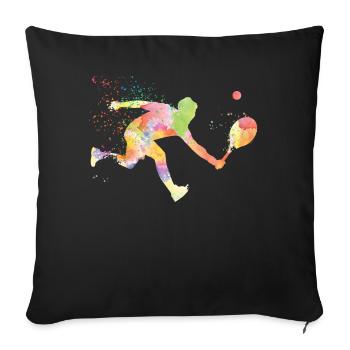 Raquette de joueur de tennis drôle - Housse de coussin décorative 45 x 45 cm - noir - Devant