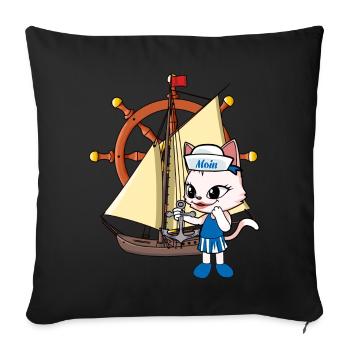 Cat Cats Sailing Ship Ships Steering Wheel - Sofa pillowcase 17,3'' x 17,3'' (45 x 45 cm) - black - Front