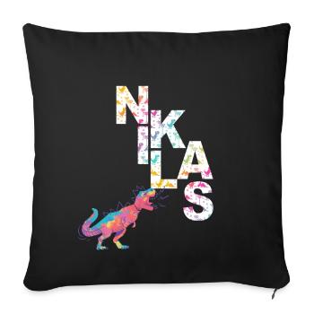 NIKLAS - Schöner Jungen Name mit Dinosaurier - Sofakissenbezug 45 x 45 cm - Schwarz - Vorne