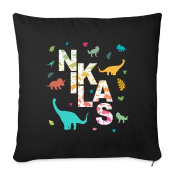 NIKLAS - Schöner Jungen Name mit Dinosaurier - Sofakissenbezug 45 x 45 cm - Schwarz - Vorne