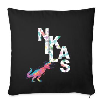 NIKLAS - Beautiful boy name with dinosaur - Sofa pillowcase 17,3'' x 17,3'' (45 x 45 cm) - black - Front
