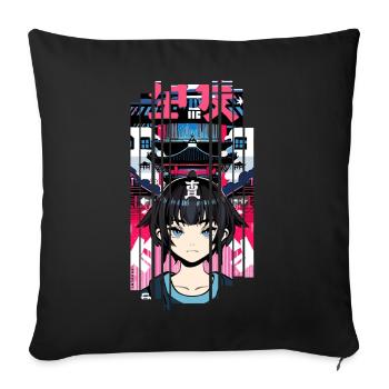 Girl Cyborg japan red kanji - Sofa pillowcase 17,3'' x 17,3'' (45 x 45 cm) - black - Front