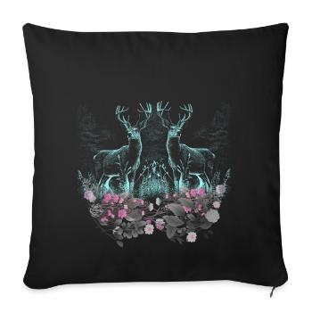 Deer Deer Wild Flowers Nature Forest Animals Roebuck - Sofa pillowcase 17,3'' x 17,3'' (45 x 45 cm) - black - Front