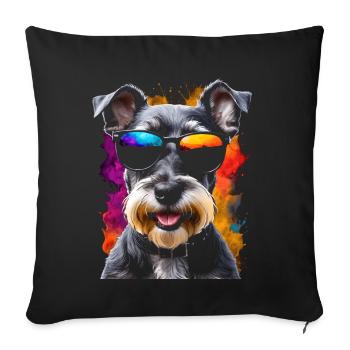 Zwergschnauzer Sonnenbrille Hund Lustig Tier Print - Sofakissenbezug 45 x 45 cm - Schwarz - Vorne