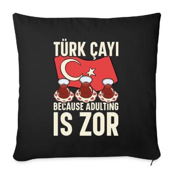 Thé turc Chai Türk Çayi Amoureux de la dinde - Housse de coussin décorative 45 x 45 cm - noir - Devant