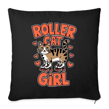Roller Cat Girl Skating Girl Roller Skates Gift - Housse de coussin décorative 45 x 45 cm - noir - Devant