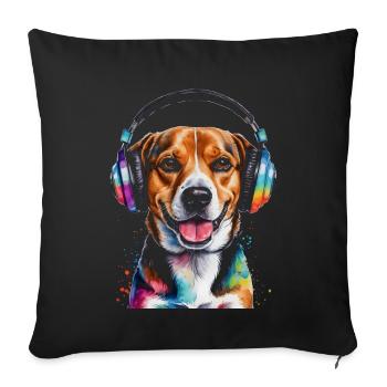 Beagle Headphones Dog Funny Animal Design Print - Sofa pillowcase 17,3'' x 17,3'' (45 x 45 cm) - black - Front