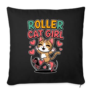 Roller Cat Girl Skating Girl Roller Skates Gift - Housse de coussin décorative 45 x 45 cm - noir - Devant