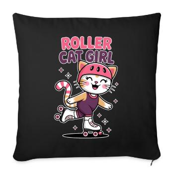 Roller Cat Girl Skating Girl Roller Skates Gift - Housse de coussin décorative 45 x 45 cm - noir - Devant