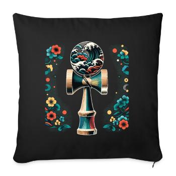 Japanese Kendama Floral Great Wave - Sofa pillowcase 17,3'' x 17,3'' (45 x 45 cm) - black - Front