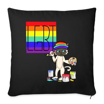 Chat LGBT Artiste Gay Pride Peintre arc-en-ciel - Housse de coussin décorative 45 x 45 cm - noir - Devant