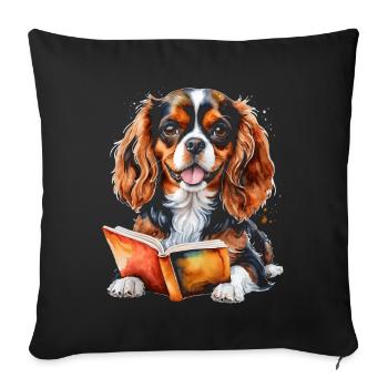 Cavalier King Charles Spaniel Lecture Livre Chien - Housse de coussin décorative 45 x 45 cm - noir - Devant