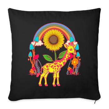 Girafe Girafe Arc-en-ciel Fleurs Enfants Enfant - Housse de coussin décorative 45 x 45 cm - noir - Devant