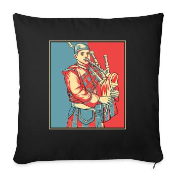 Portrait de joueur de cornemuse Great Highland Leçons de cornemuse - Housse de coussin décorative 45 x 45 cm - noir - Devant