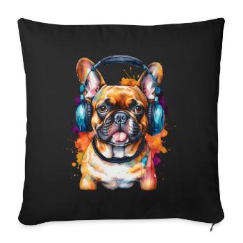 Bouledogue Français Casque Frenchie Dog - Housse de coussin décorative 45 x 45 cm - noir - Devant