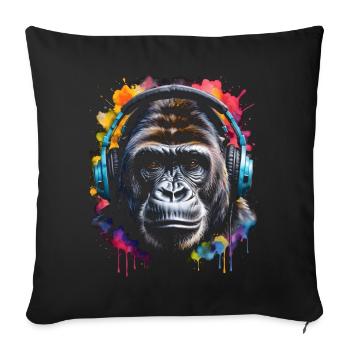 Casque Gorille Singe Coloré Animal Design Imprimer - Housse de coussin décorative 45 x 45 cm - noir - Devant