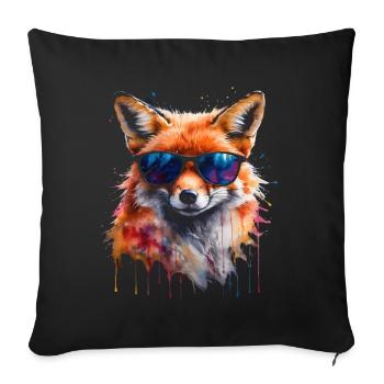Lunettes de soleil renard Imprimé de design animal coloré - Housse de coussin décorative 45 x 45 cm - noir - Devant