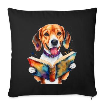 Beagle Reading Book Dog Funny Animal Design Print - Sofa pillowcase 17,3'' x 17,3'' (45 x 45 cm) - black - Front