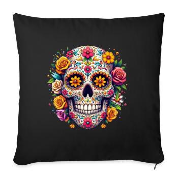 Halloween Skull Mexico Flowers La Catrina - Sofa pillowcase 17,3'' x 17,3'' (45 x 45 cm) - black - Front