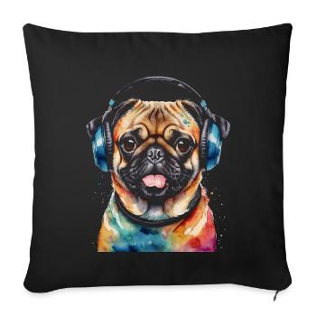 Carlin Casque Chien Coloré Drôle Animal Design Imprimer - Housse de coussin décorative 45 x 45 cm - noir - Devant
