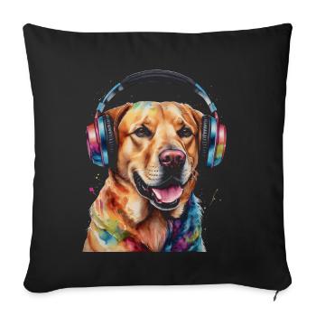 Labrador Retriever Kopfhörer Hund Tier Print - Sofakissenbezug 45 x 45 cm - Schwarz - Vorne