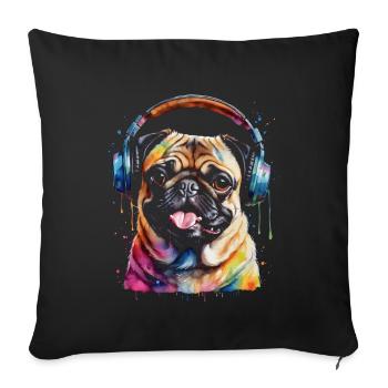 Carlin Casque Chien Coloré Drôle Animal Design Imprimer - Housse de coussin décorative 45 x 45 cm - noir - Devant