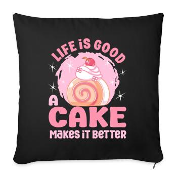 Pâtissier La vie est bonne Le gâteau fait meilleur cadeau - Housse de coussin décorative 45 x 45 cm - noir - Devant