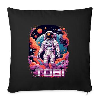 TOBI - Beau prénom de garçon avec astronaute cool - Housse de coussin décorative 45 x 45 cm - noir - Devant