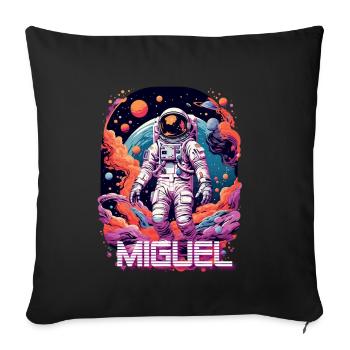 MIGUEL - Beau prénom de garçon avec astronaute cool - Housse de coussin décorative 45 x 45 cm - noir - Devant