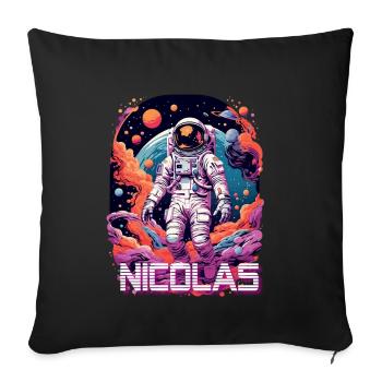 NICOLAS - Beautiful boy name with cool astronaut - Sofa pillowcase 17,3'' x 17,3'' (45 x 45 cm) - black - Front