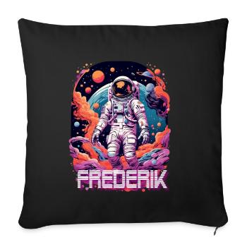 FREDERIK - Beau prénom de garçon avec astronaute - Housse de coussin décorative 45 x 45 cm - noir - Devant